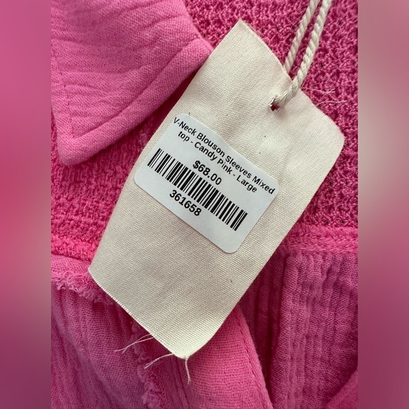 Hem And Thread V-Neck Pink  Sleeves Top Large NWT - Picture 11 of 11